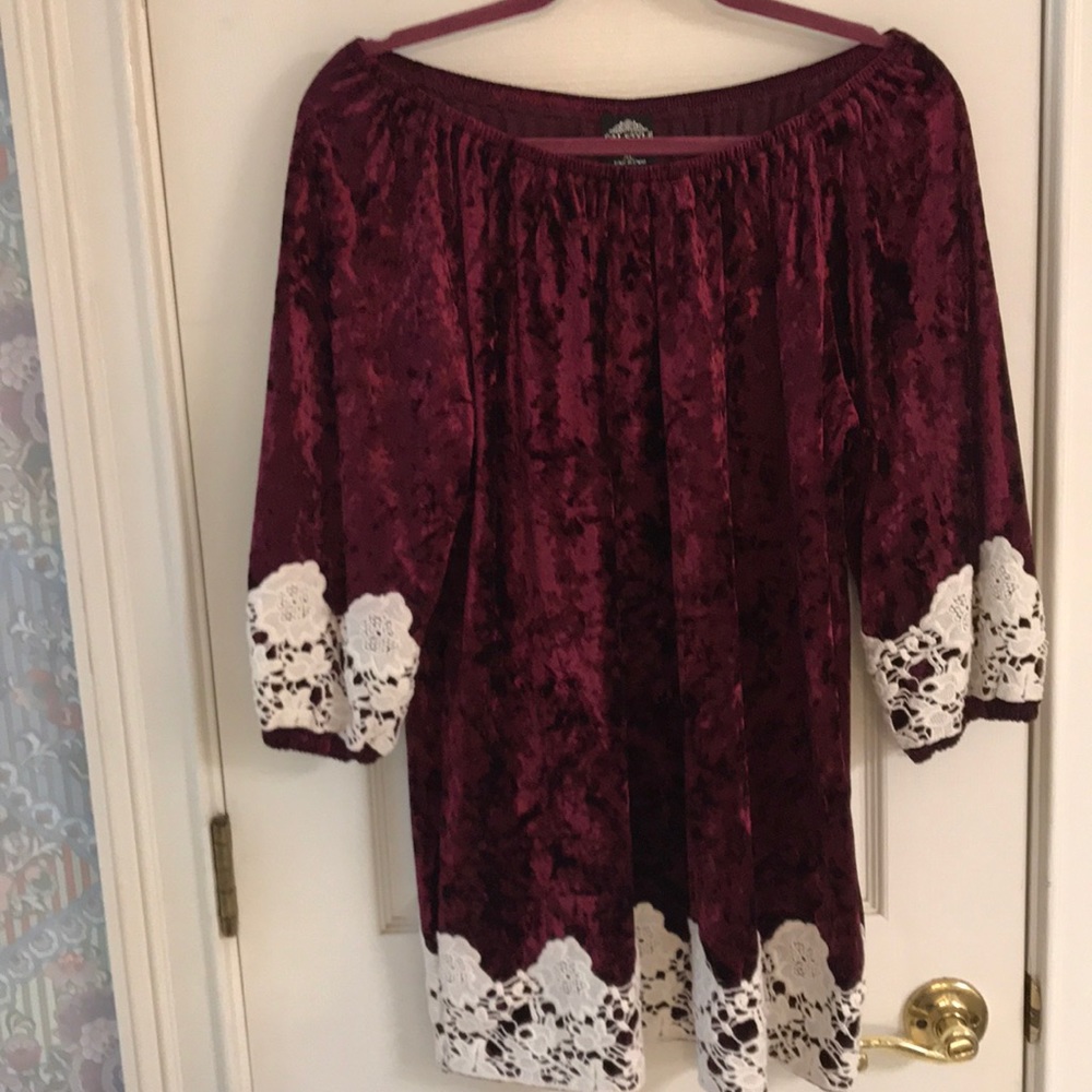 Cute crushed velvet off the shoulder tunic